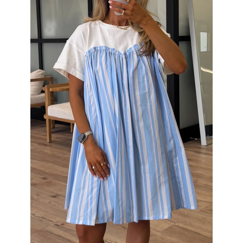 WISHLIST Nordstrom Stripe Twofer Mixed Media Cotton Babydoll Dress in Blue Combo